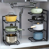 1PC Pot Rack Pot Storage Kitchen Stainless Steel Rack Layered Shelves Under Sink Multi - Layer Household Cabinet - 7DAY'S