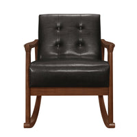 1pc Rocking Chair Dark Brown Faux Leather Upholstery Button Tufted Solid Wood Furniture - 7DAY'S