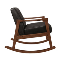 1pc Rocking Chair Dark Brown Faux Leather Upholstery Button Tufted Solid Wood Furniture - 7DAY'S