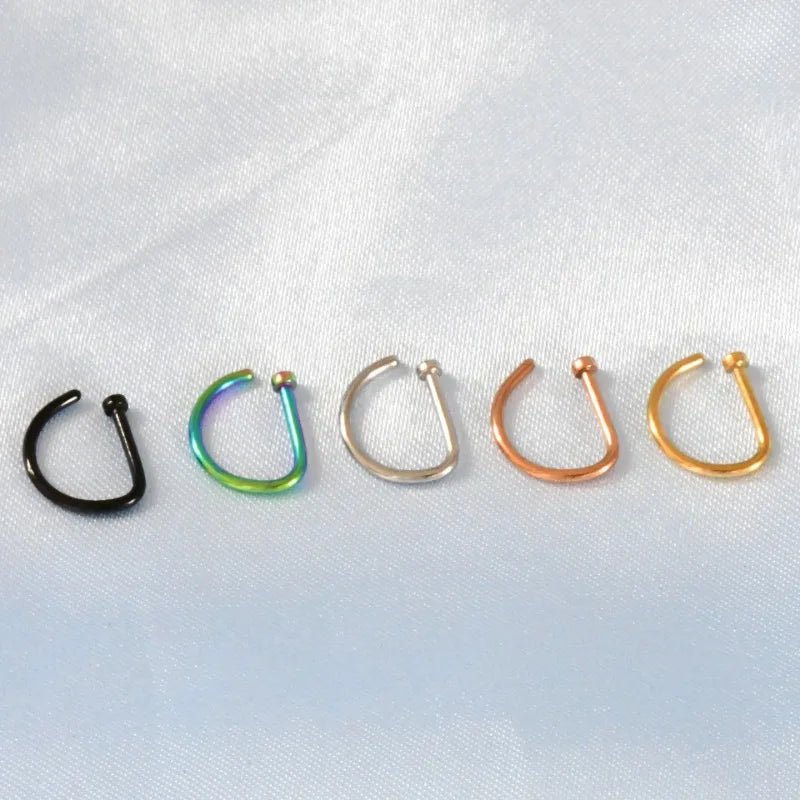 1pc Women Men Fake Piering Nose Ring Earrings, Fashion Punk Non Piercing Nose Clip Stainless Steel Septum Body Jewelry - 7DAY'S
