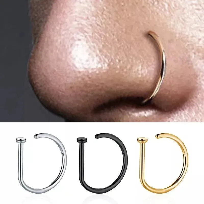 1pc Women Men Fake Piering Nose Ring Earrings, Fashion Punk Non Piercing Nose Clip Stainless Steel Septum Body Jewelry - 7DAY'S