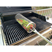 1PCS Rolling Grilling Basket - Round Stainless Steel BBQ Grill Mesh - 7DAY'S