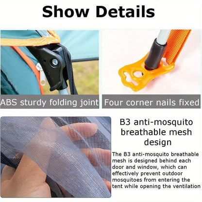 2 - 3 Person Camping Tent Outdoor Foldable Waterproof Tent with 2 Mosquito Nets Windows Carrying Bag for Hiking Climbing Adventure Fishing - 7DAY'S