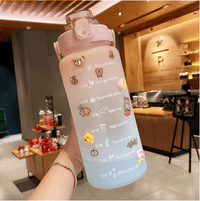 2 Liter Water Bottle With Straw Motivational Water Jug Plastic Frosted Bottles With Time Marker Outdoor Sports Water Bottles Cup - 7DAY'S