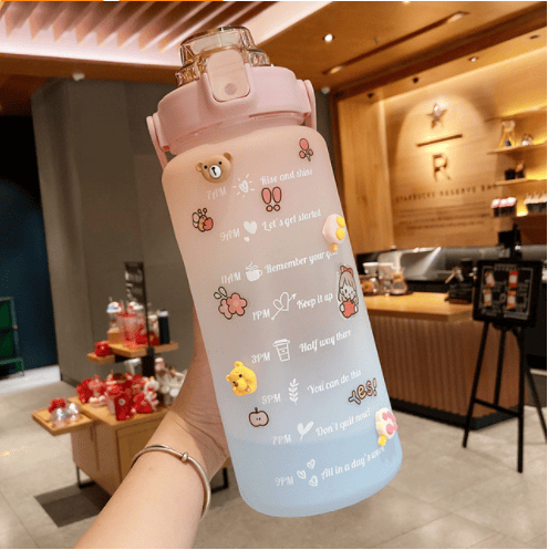 2 Liter Water Bottle With Straw Motivational Water Jug Plastic Frosted Bottles With Time Marker Outdoor Sports Water Bottles Cup - 7DAY'S