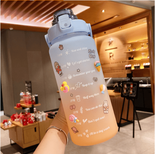 2 Liter Water Bottle With Straw Motivational Water Jug Plastic Frosted Bottles With Time Marker Outdoor Sports Water Bottles Cup - 7DAY'S