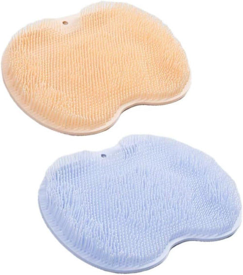 2 - Pack Shower Foot Scrubber & Back Washer Set - Wall - Mountable Exfoliating Bath Pad with Suction Cups, Personal Care Tool for Men & Women（Super Good qualiey） (Yellow+Bule)