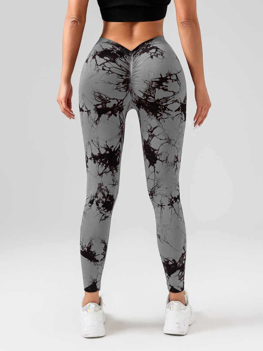 2 Pack Tie - Dye High Waist V - Back Yoga Leggings, Peach - Hip Enhancing Athleisure Tights, Sport Style Fitness Pants - 7DAY'S