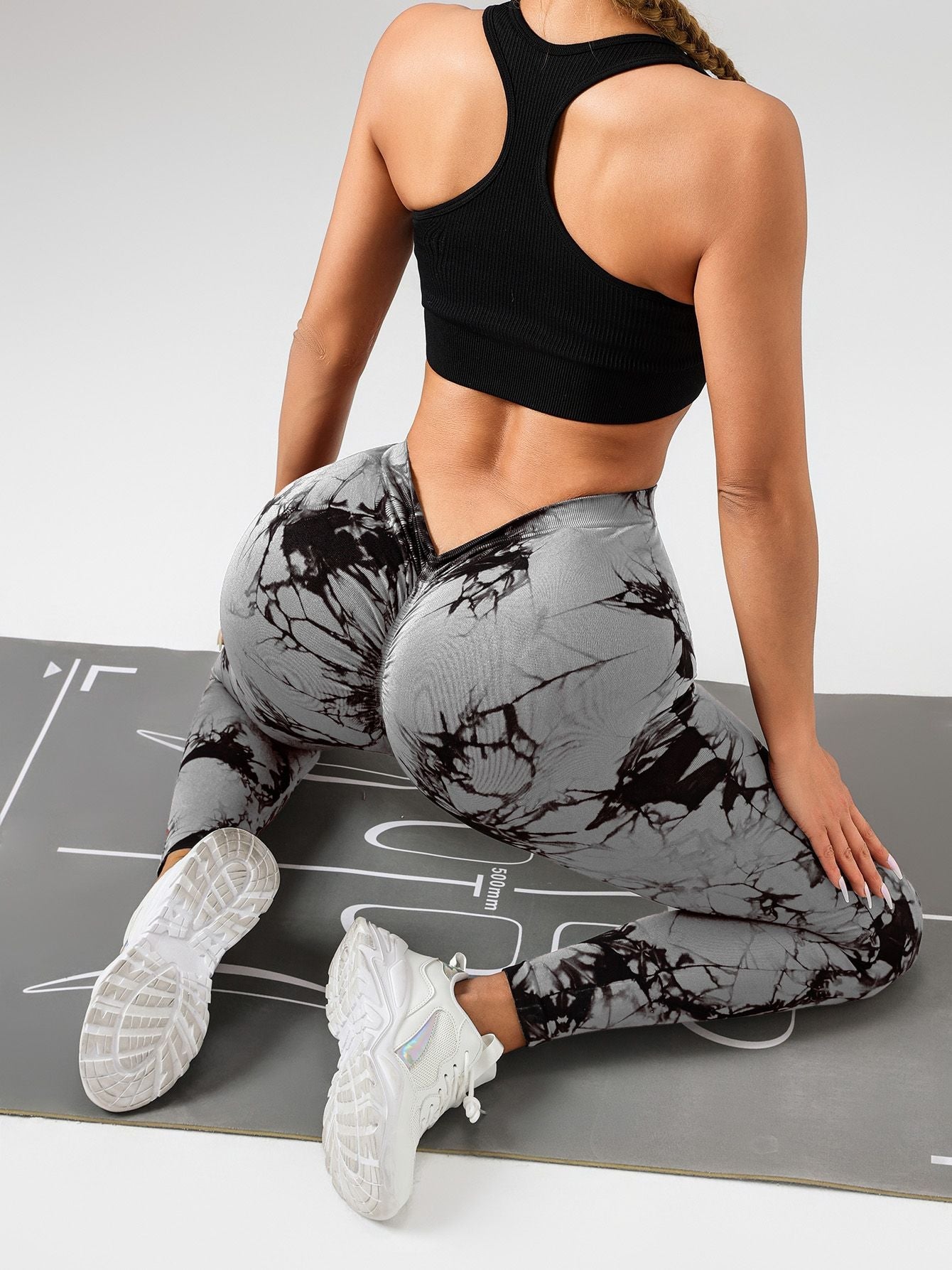2 Pack Tie - Dye High Waist V - Back Yoga Leggings, Peach - Hip Enhancing Athleisure Tights, Sport Style Fitness Pants - 7DAY'S