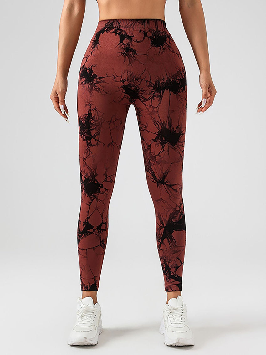 2 Pack Tie - Dye High Waist V - Back Yoga Leggings, Peach - Hip Enhancing Athleisure Tights, Sport Style Fitness Pants - 7DAY'S