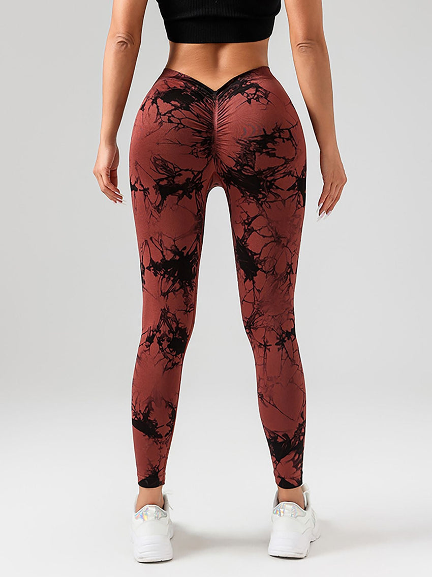 2 Pack Tie - Dye High Waist V - Back Yoga Leggings, Peach - Hip Enhancing Athleisure Tights, Sport Style Fitness Pants - 7DAY'S