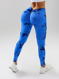2 Pack Tie - Dye High Waist V - Back Yoga Leggings, Peach - Hip Enhancing Athleisure Tights, Sport Style Fitness Pants - 7DAY'S