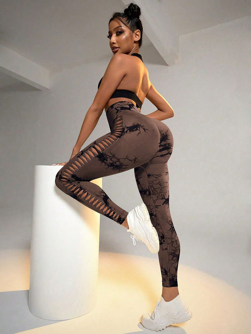 2 Pack Tie - dye Hollow High - waist Butt - lifting Women's Fitness Pants, Women's Tie Dye Cutout Tights Workout Yoga Leggings - 7DAY'S