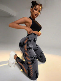 2 Pack Tie - dye Hollow High - waist Butt - lifting Women's Fitness Pants, Women's Tie Dye Cutout Tights Workout Yoga Leggings - 7DAY'S