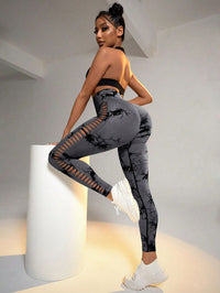 2 Pack Tie - dye Hollow High - waist Butt - lifting Women's Fitness Pants, Women's Tie Dye Cutout Tights Workout Yoga Leggings - 7DAY'S