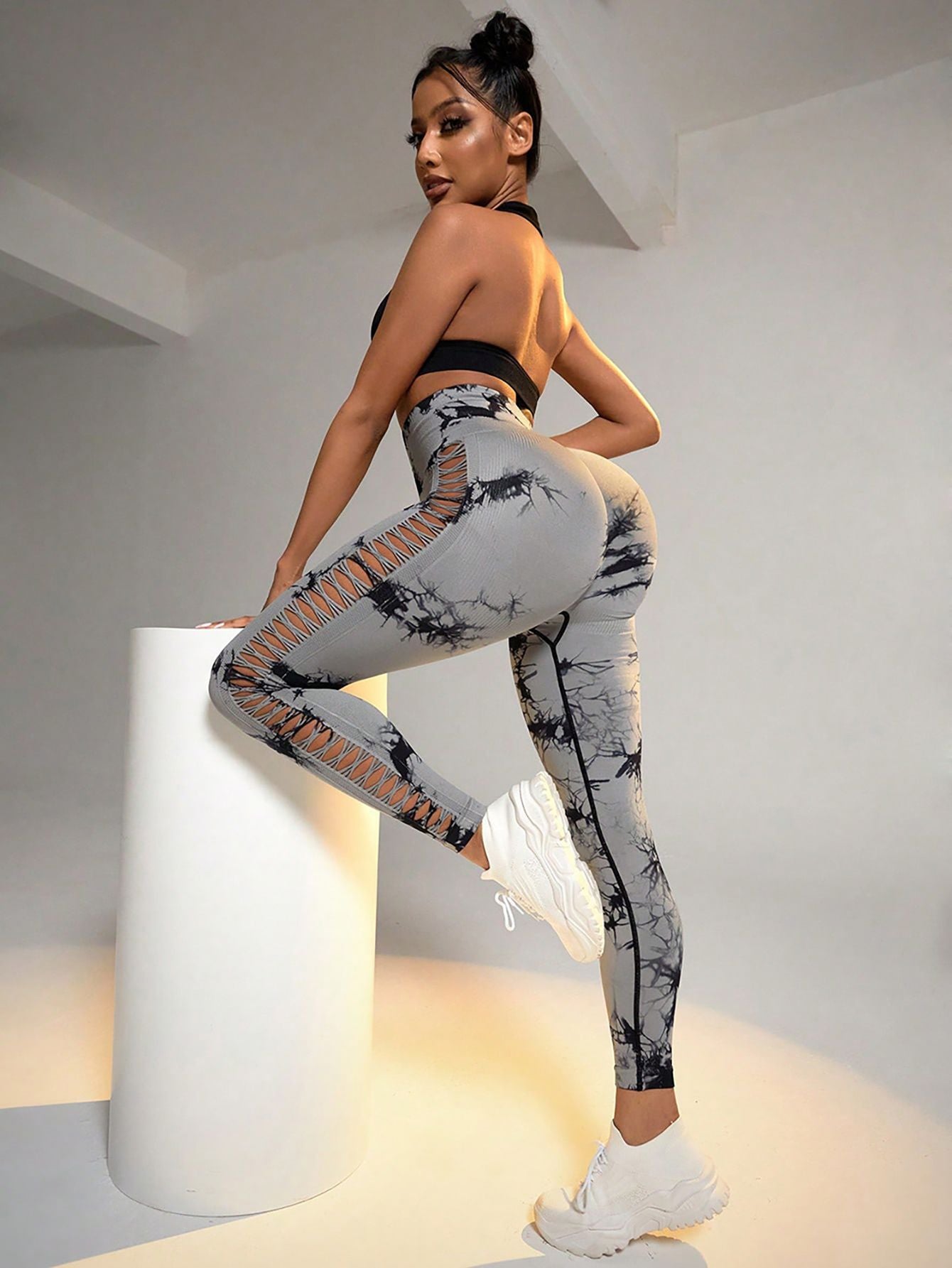 2 Pack Tie - dye Hollow High - waist Butt - lifting Women's Fitness Pants, Women's Tie Dye Cutout Tights Workout Yoga Leggings - 7DAY'S