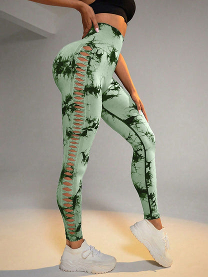 2 Pack Tie - dye Hollow High - waist Butt - lifting Women's Fitness Pants, Women's Tie Dye Cutout Tights Workout Yoga Leggings - 7DAY'S