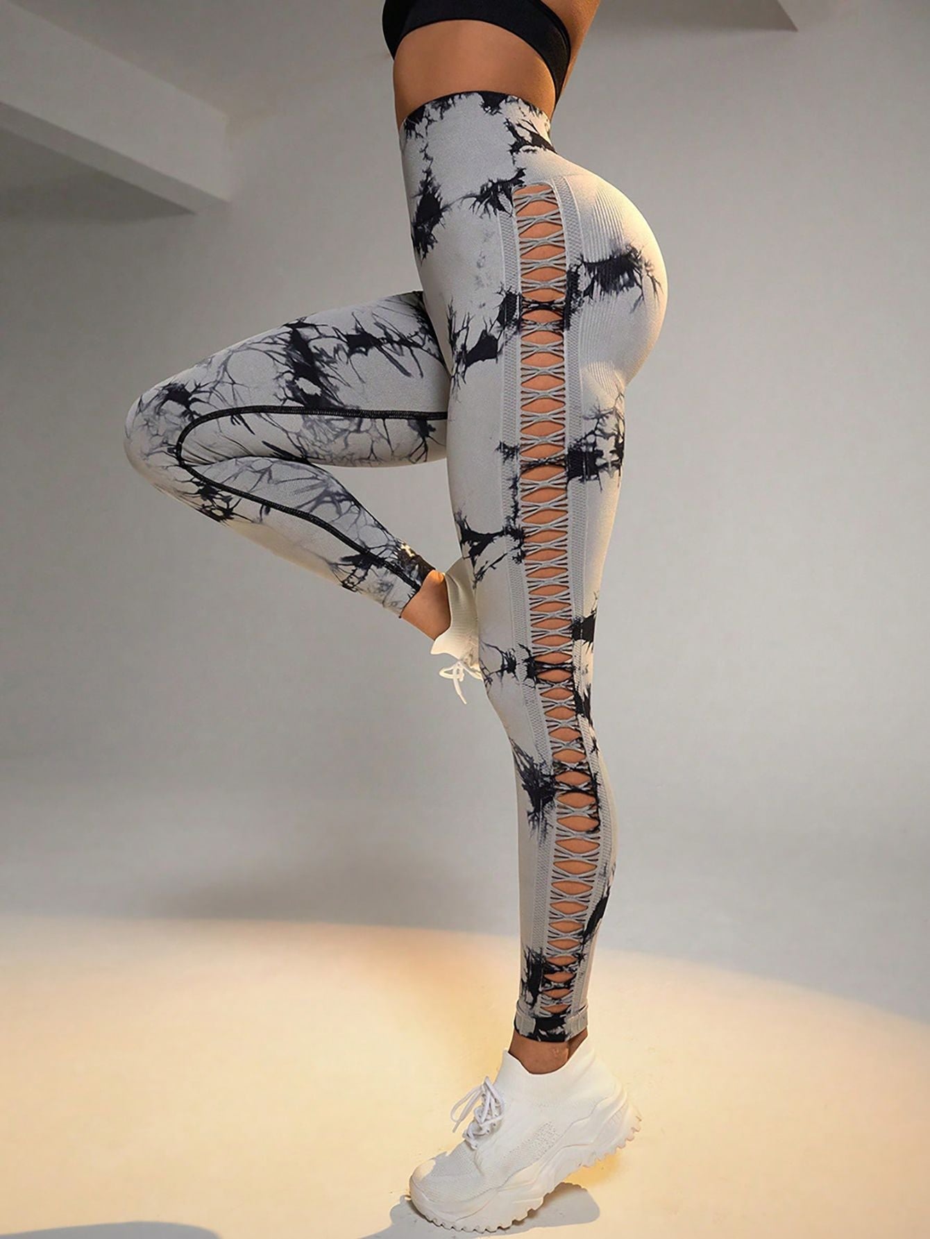 2 Pack Tie - dye Hollow High - waist Butt - lifting Women's Fitness Pants, Women's Tie Dye Cutout Tights Workout Yoga Leggings - 7DAY'S
