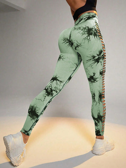 2 Pack Tie - dye Hollow High - waist Butt - lifting Women's Fitness Pants, Women's Tie Dye Cutout Tights Workout Yoga Leggings - 7DAY'S