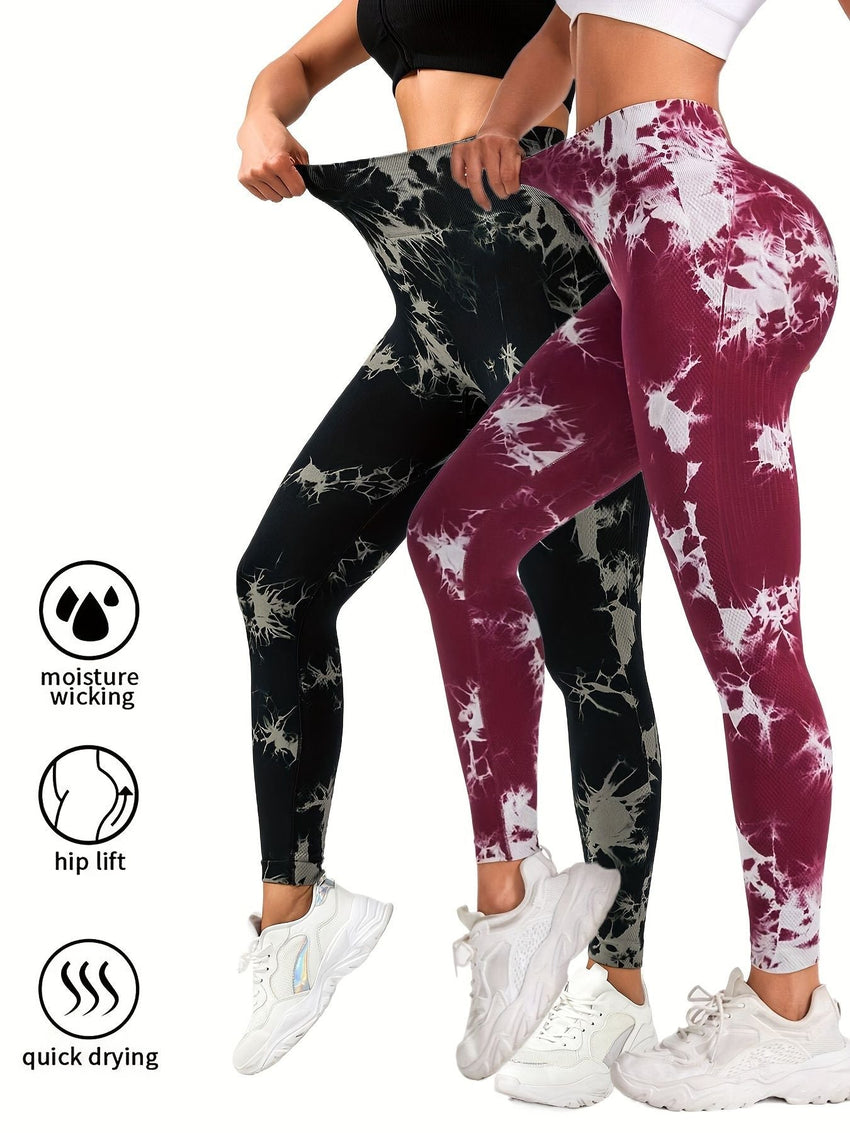 2 Pack Tie Dye Workout Seamless Leggings For Women High Waist Gym Leggings Yoga Pants, Seamless Leggings For Women High Waist Yoga Pants, Scrunch Butt Lifting Elastic Tights - 7DAY'S