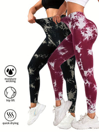 2 Pack Tie Dye Workout Seamless Leggings For Women High Waist Gym Leggings Yoga Pants, Seamless Leggings For Women High Waist Yoga Pants, Scrunch Butt Lifting Elastic Tights - 7DAY'S