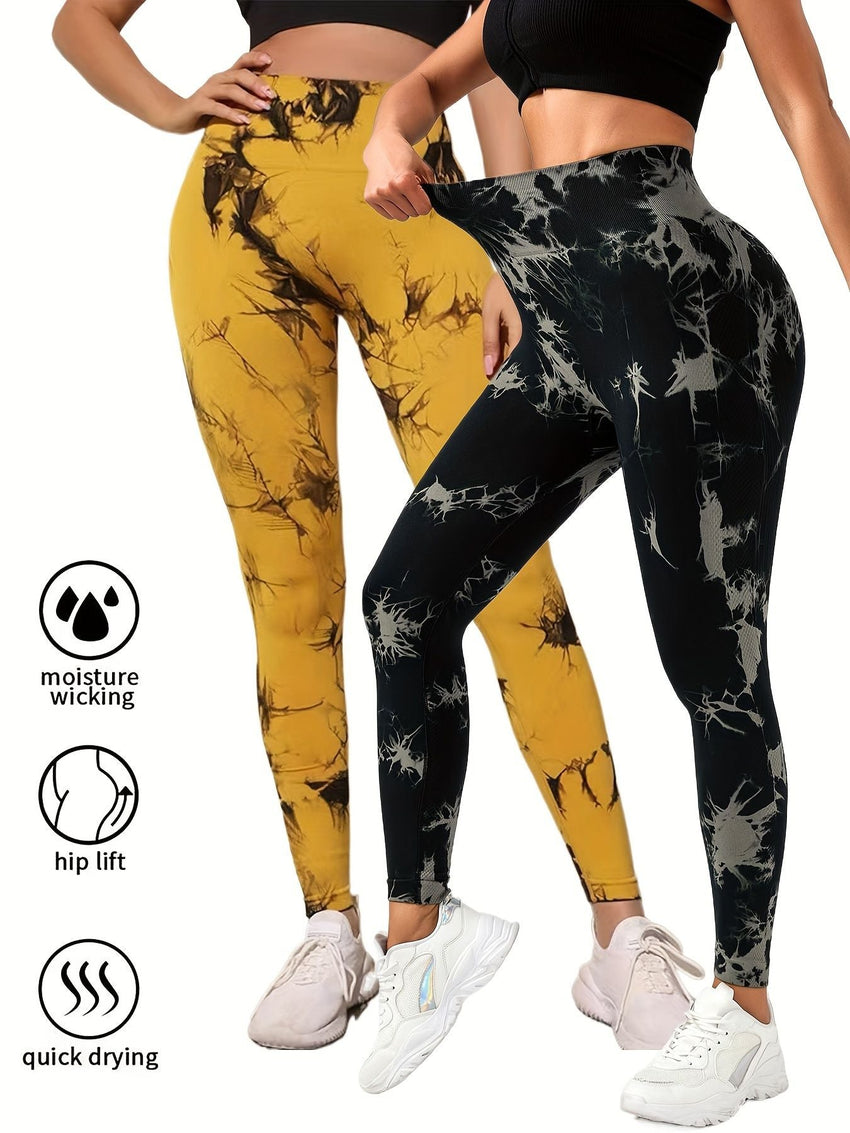2 Pack Tie Dye Workout Seamless Leggings For Women High Waist Gym Leggings Yoga Pants, Seamless Leggings For Women High Waist Yoga Pants, Scrunch Butt Lifting Elastic Tights - 7DAY'S