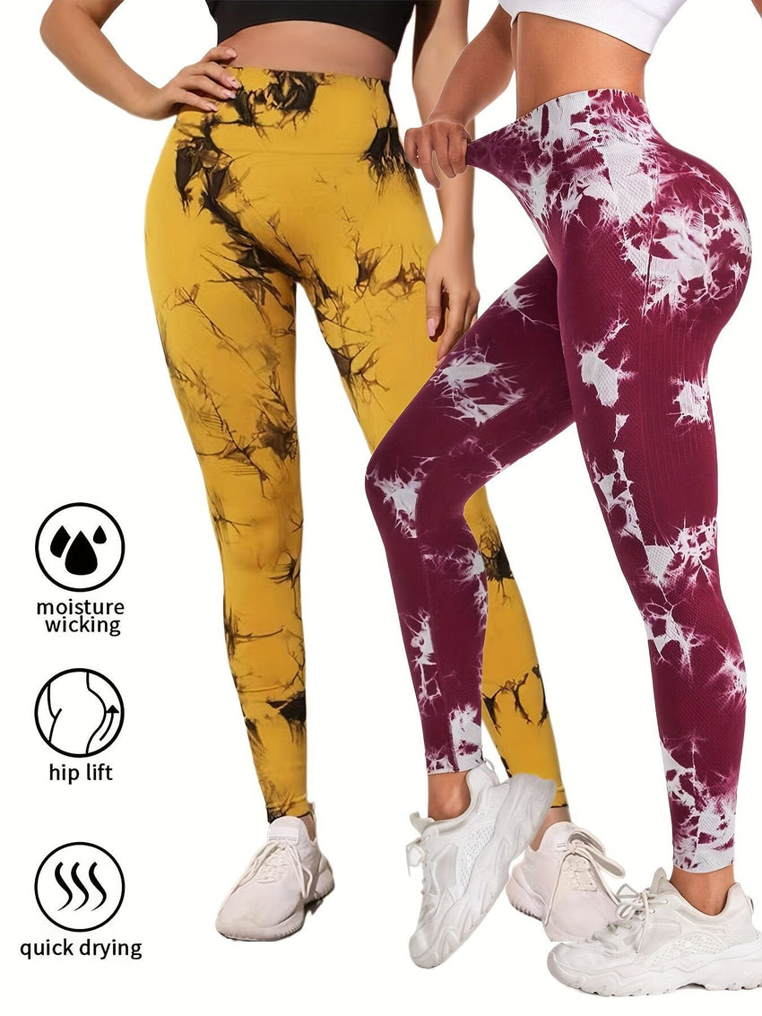 2 Pack Tie Dye Workout Seamless Leggings For Women High Waist Gym Leggings Yoga Pants, Seamless Leggings For Women High Waist Yoga Pants, Scrunch Butt Lifting Elastic Tights - 7DAY'S