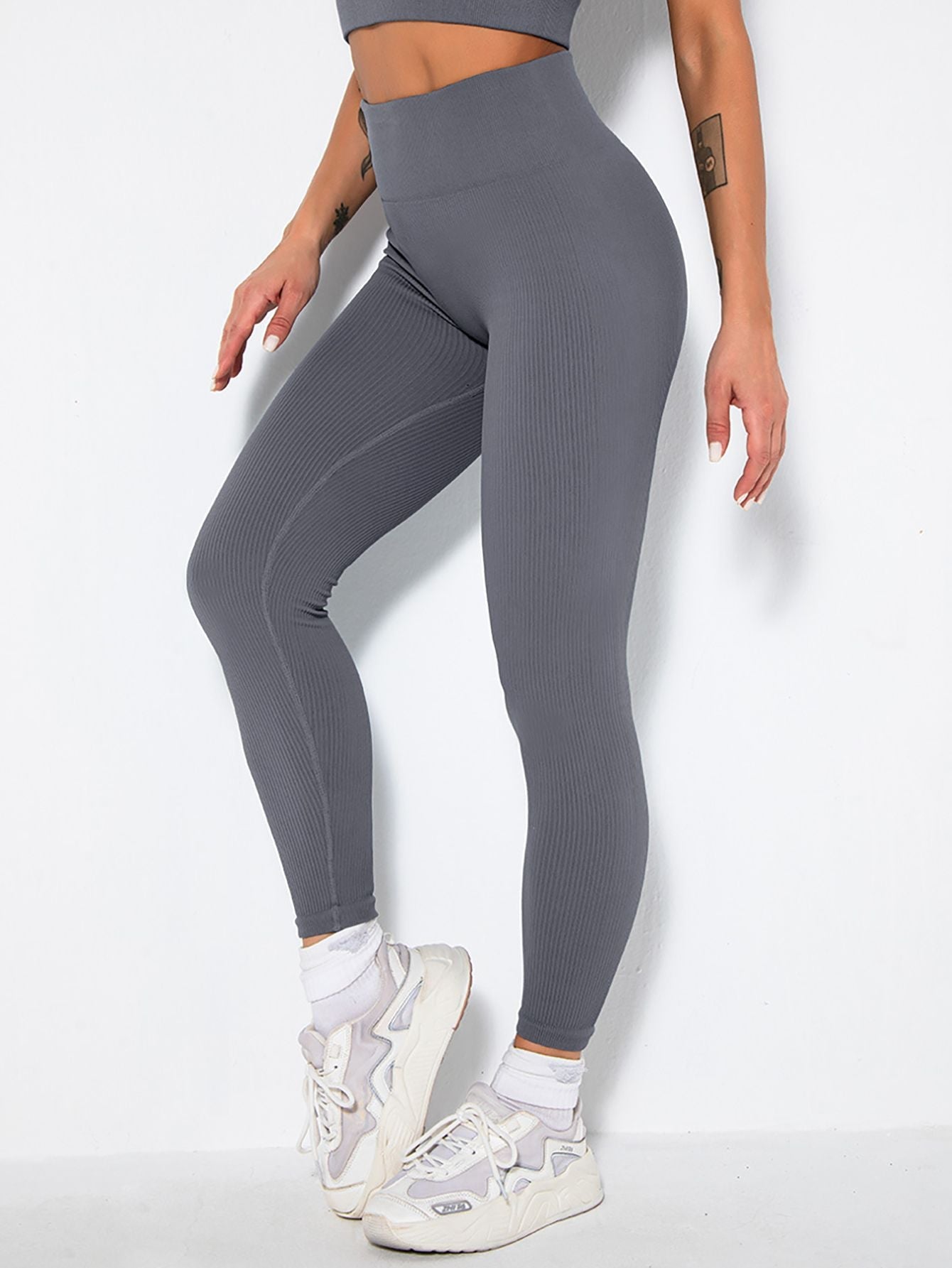 2 Pack Womens Seamless Ribbed Leggings Soft Slimming Yoga Pants, Ribbed Yoga Pants High Waisted Gym Leggings Sport Women Fitness Seamless Female - 7DAY'S