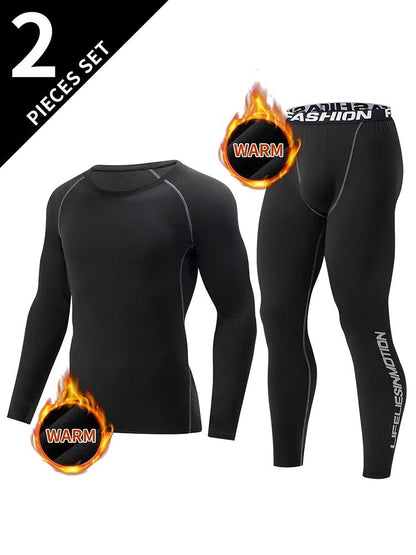 2 - piece men's tight warm long - sleeved trousers suit for autumn and winter men's fitness pants shirt running yoga athletes' sport - 7DAY'S