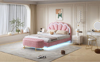 2 - Pieces Bedroom Sets Full Size Upholstered LED Platform Bed with Storage Ottoman - Velvet,Pink - 7DAY'S