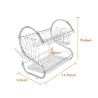 2 Tier Dish Drying Rack Drainer Stainless Steel Kitchen Cutlery Holder Shelf - 7DAY'S