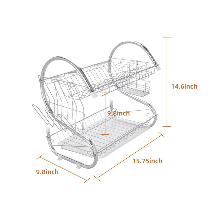 2 Tier Dish Drying Rack Drainer Stainless Steel Kitchen Cutlery Holder Shelf - 7DAY'S