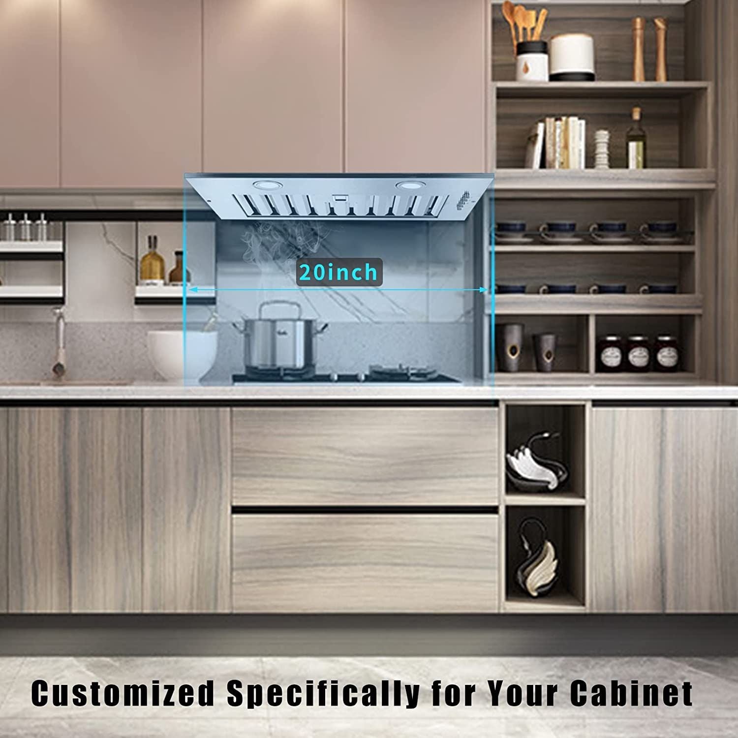20" Built - In/Insert Range Hood 600CFM Kitchen Vent LEDs Convertible Fan Sliver - 7DAY'S