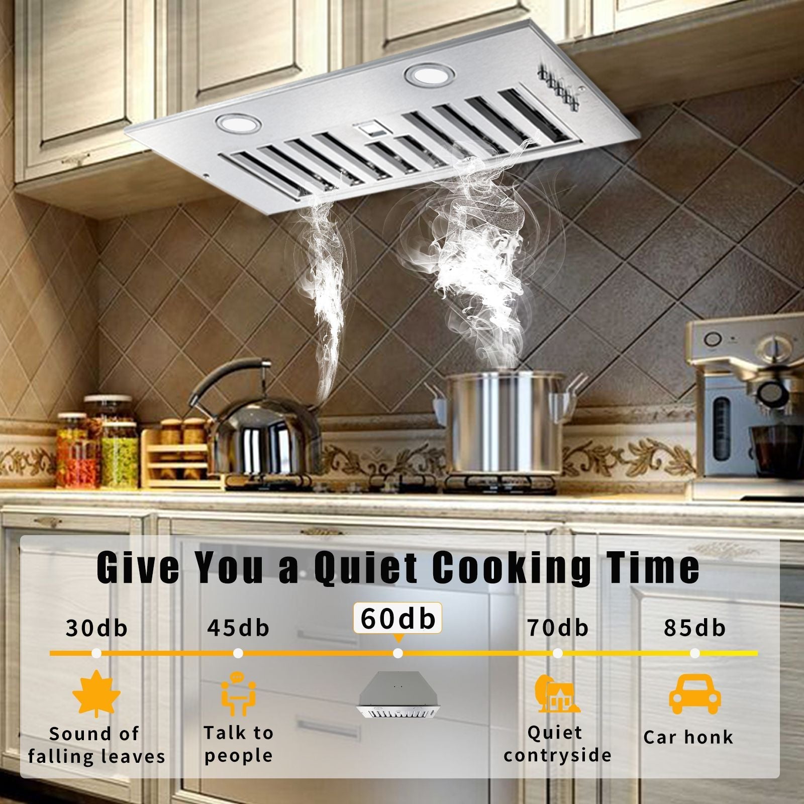 20" Built - In/Insert Range Hood 600CFM Kitchen Vent LEDs Convertible Fan Sliver - 7DAY'S