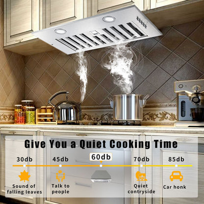 20" Built - In/Insert Range Hood 600CFM Kitchen Vent LEDs Convertible Fan Sliver - 7DAY'S