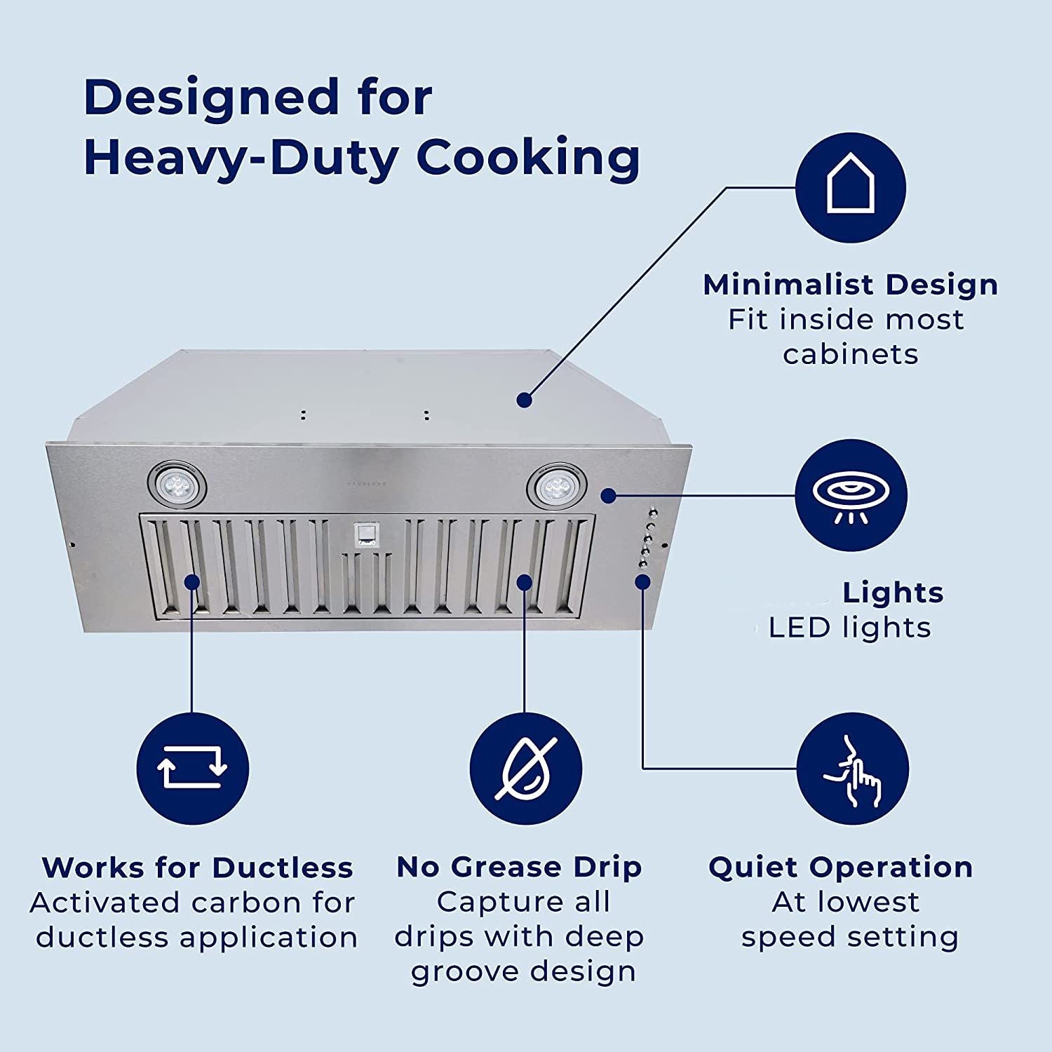 20" Built - In/Insert Range Hood 600CFM Kitchen Vent LEDs Convertible Fan Sliver - 7DAY'S