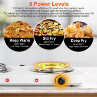 2000W Electric Double Burner Portable Coil Heating Hot Plate Stove Countertop RV Hotplate with Non Slip Rubber Feet 5 Temperature Adjustments - 7DAY'S