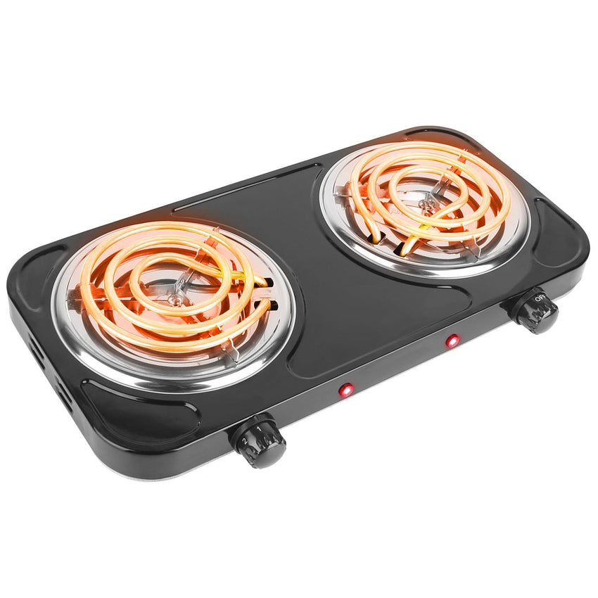 2000W Electric Double Burner Portable Coil Heating Hot Plate Stove Countertop RV Hotplate with Non Slip Rubber Feet 5 Temperature Adjustments - 7DAY'S