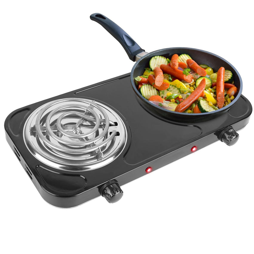 2000W Electric Double Burner Portable Coil Heating Hot Plate Stove Countertop RV Hotplate with Non Slip Rubber Feet 5 Temperature Adjustments - 7DAY'S