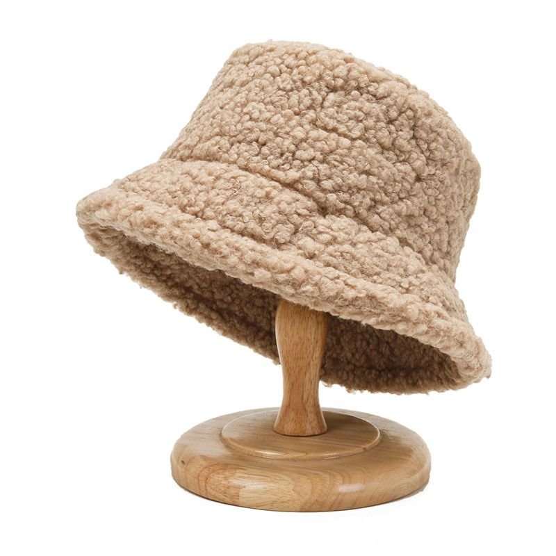 2021 Women's Harajuku Bucket Hat Solid Color Women Men Fishing Fisherman Hats Autumn Winter Lamb Wool Outdoor Warm Panama Cap - 7DAY'S