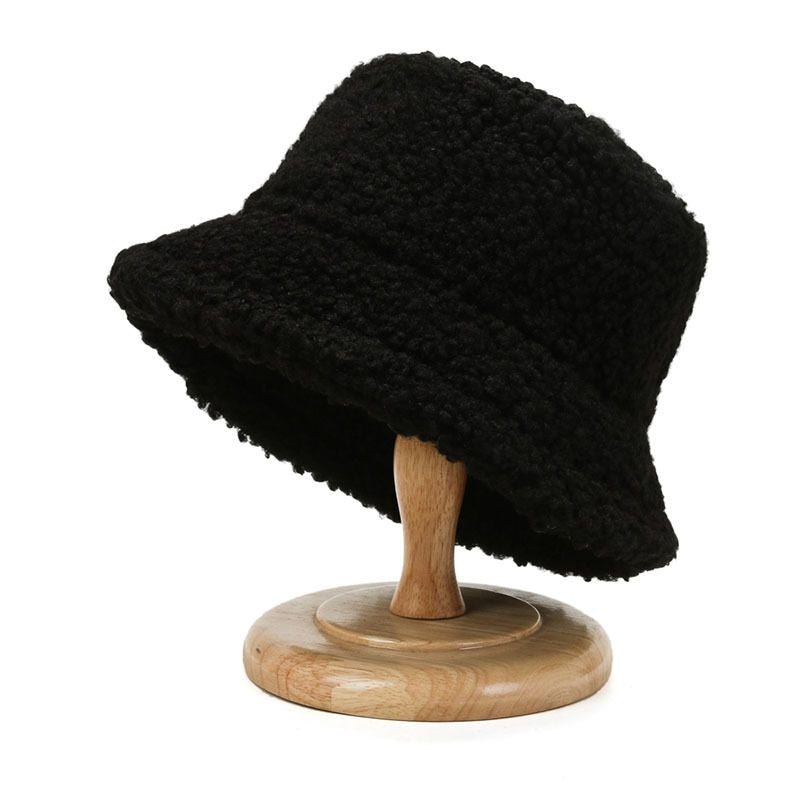 2021 Women's Harajuku Bucket Hat Solid Color Women Men Fishing Fisherman Hats Autumn Winter Lamb Wool Outdoor Warm Panama Cap - 7DAY'S