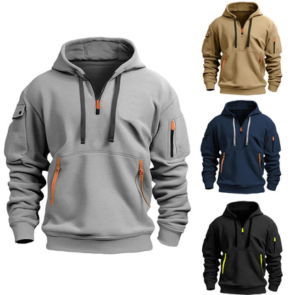 2024 New Multi Pocket Zipper Fleece Hooded Casual Shirt for Men and Women Plus Size Loose Pullover Fashion Sweatshirt top - 7DAY'S