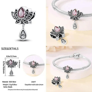 2024 Original New in Romantic Retro Classic Series Lotus Charm Beads Fits Pandach Bracelet Women 925 Silver Pendant Bead Jewelry - 7DAY'S