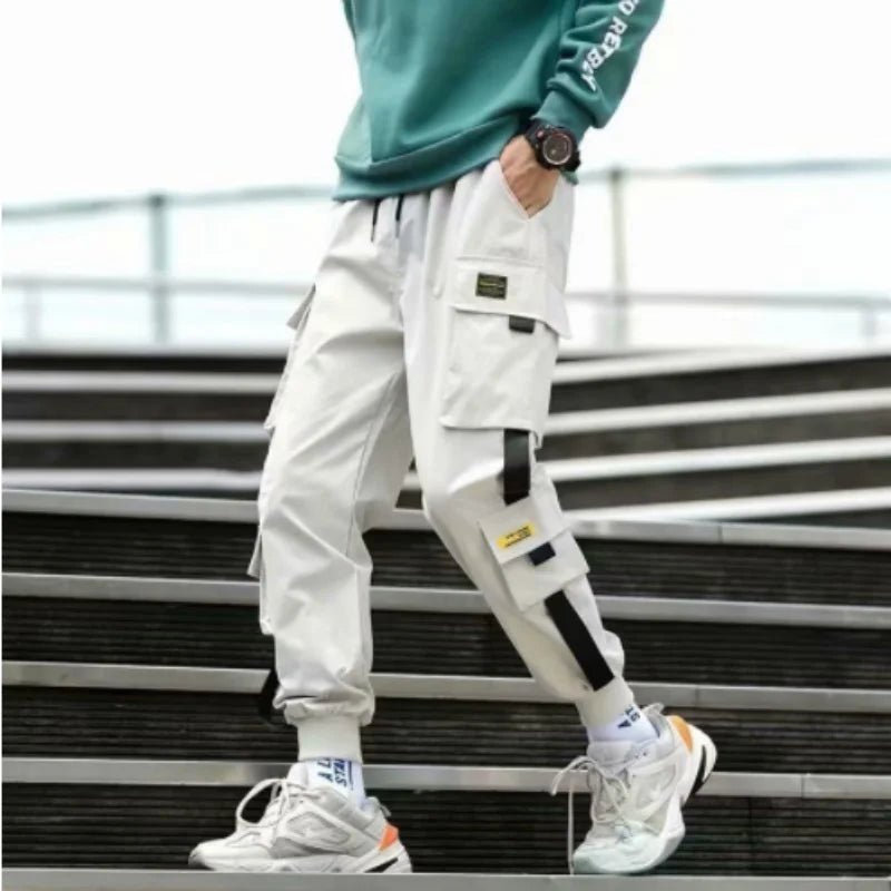 2024 Spring Autumn New Men's Korean Fashion Multi - pocket Loose Ins Nine - minute Drawstring Leg Work Pants Casual Daily Sweatpants - 7DAY'S