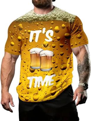 2025 Summer Men's 3D Beer Printing Trend Comfortable Short-Sleeved T-Shirt