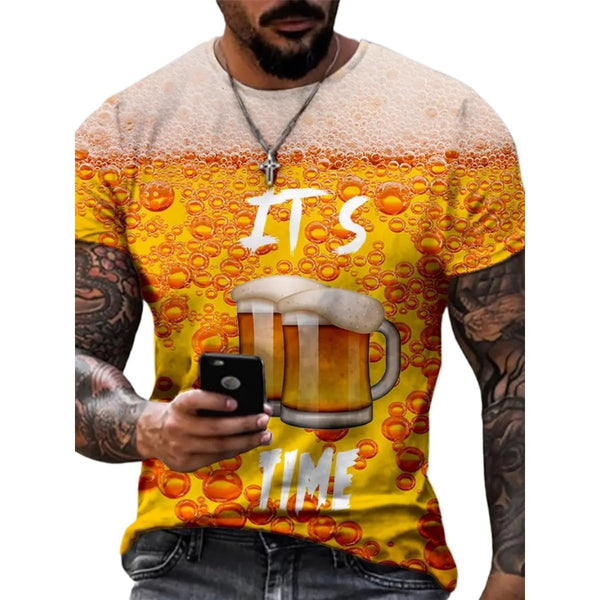 2025 Summer Men's 3D Beer Printing Trend Comfortable Short - Sleeved T-Shirt - 7DAY'S