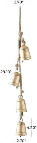 Deco 79 Rustic Metal Cowbell Decorative Bells, 4" x 3" x 29.01", Gold