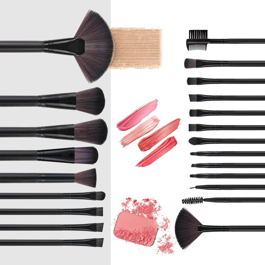 22 Piece Makeup Brush Set; Professional Black Foundation Eyeshadow Brush with Storage Bag for Girls - 7DAY'S