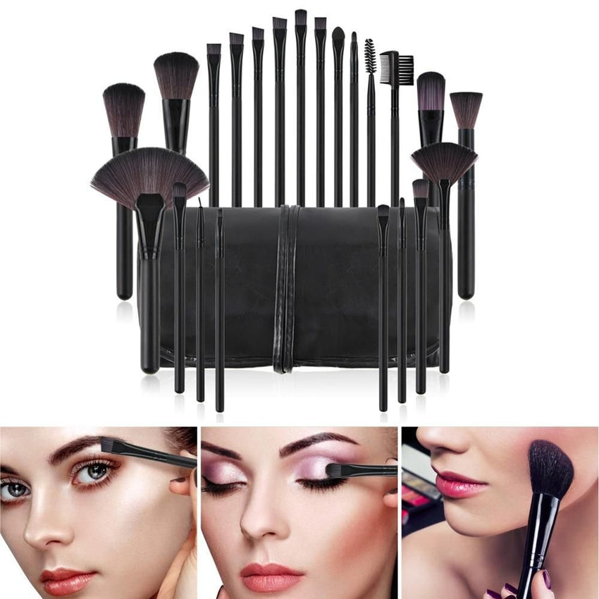 22 Piece Makeup Brush Set; Professional Black Foundation Eyeshadow Brush with Storage Bag for Girls - 7DAY'S