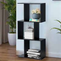 2/3/4 Tiers Wooden S - Shaped Bookcase for Living Room Bedroom Office - 7DAY'S